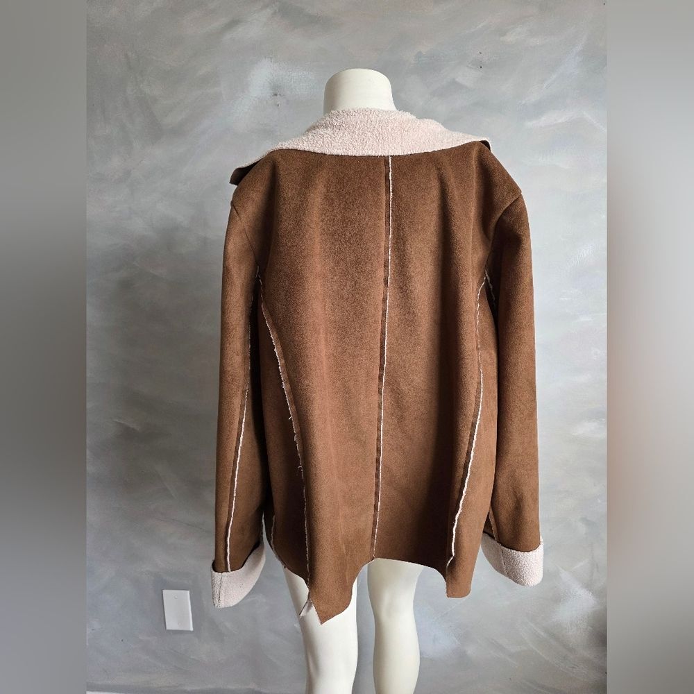 J Jill Jacket Faux Suede Shearling Button Jacket Parka Lightweight Sz XL Brown - Picture 5 of 12